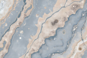 A blue and white marble wall with a pattern of swirls and grooves. The wall is textured and has a...