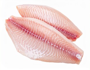 Fresh raw pangasius fish fillet isolated on white 