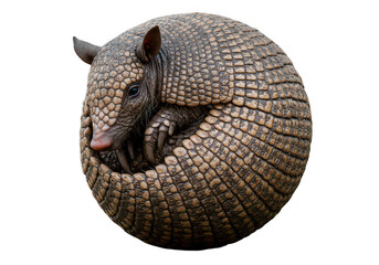 Armadillo curled into a ball isolated on black, transparent background