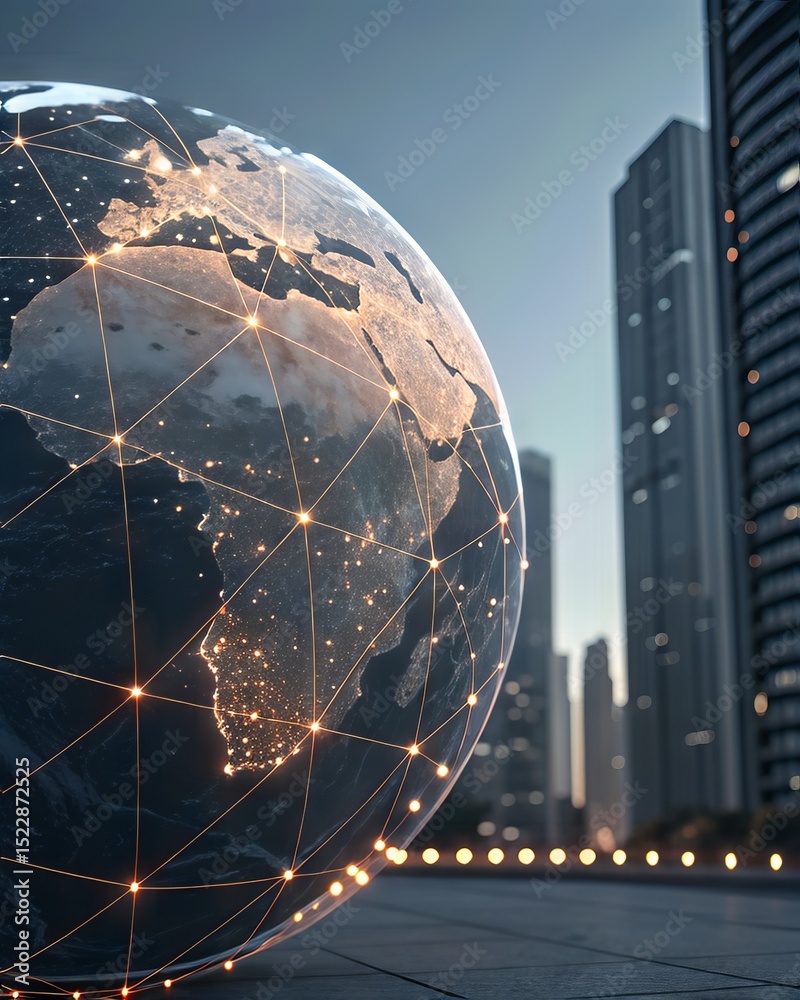 Aufkleber digital banking concepts and innovations. digital globe with cityscape background, symbolizing conne