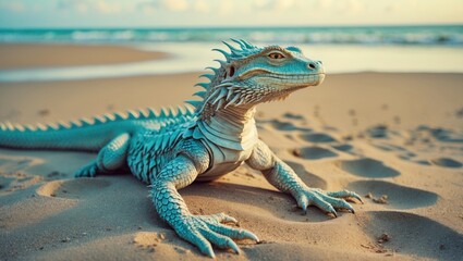 Sand Dragon On The Beach with Empty Copy Space For Text