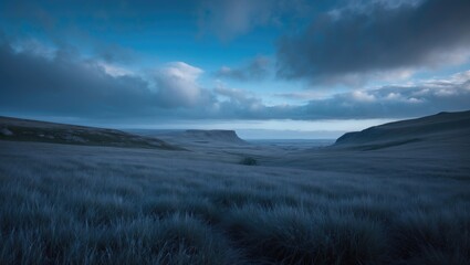 Obraz premium Danish Landscape and Blue Sky with Clouds over Grassland and Hills