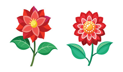 Two red flowers with green leaves illustration