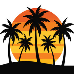 Cute Kids Playing On Beach With Palm Tree In Background