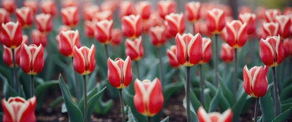 Red Tulip In Bloom During Spring with Empty Copy Space For Text