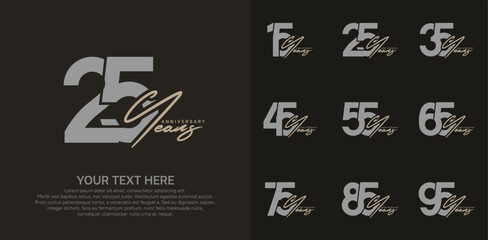 Anniversary logo set vector design, gray and brown color for celebration event