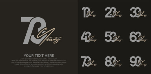 Anniversary logo set vector design, gray and brown color for celebration event
