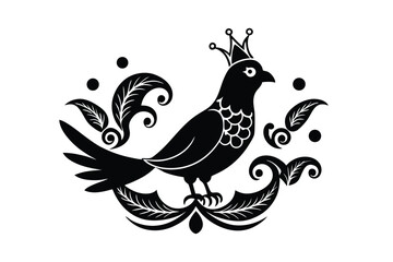 Regal parrot design with crown and paisley flourish vector art illustration