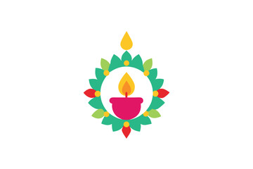 South Asian festival lamp with floral bloom wreath vector art illustration