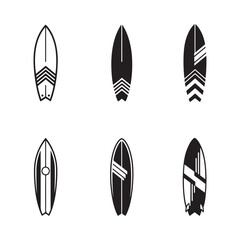 vector icons collection of stylish black and white surfboard illustrations for summer beach designs
