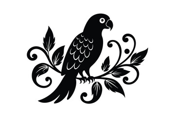 Tropical parrot in vibrant paisley vine composition vector art illustration
