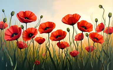 Obraz premium Painting poppies canvas. High quality