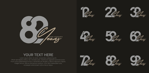 Anniversary logo set vector design, gray and brown color for celebration event