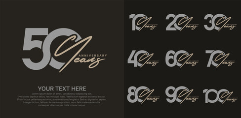 Anniversary logo set vector design, gray and brown color for celebration event