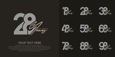 Anniversary logo set vector design, gray and brown color for celebration event