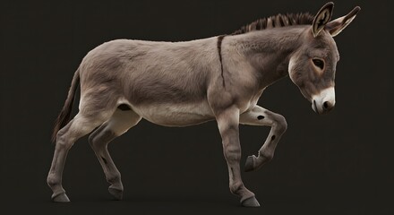 Donkey Walking Side View Dark Background