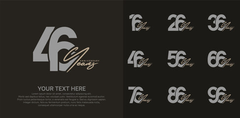 Anniversary logo set vector design, gray and brown color for celebration event