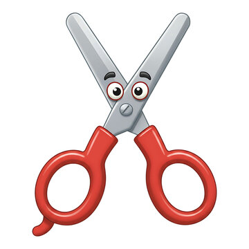 Happy cartoon scissors with big eyes and smiling blades, a fun and friendly design for kids� learning and craft tools