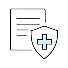 Fototapeta premium Insurance document with shield icon and medical cross symbol 