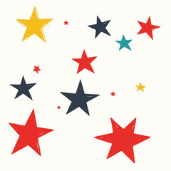 Star seamless pattern. Vector seamless pattern of different kind of colorful stars on white background. Hand drawn doodle style. Children's space collection.