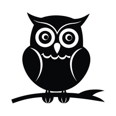 Cartoon Owl with Big Eyes Sitting on a Branch Icon Vector Illustration