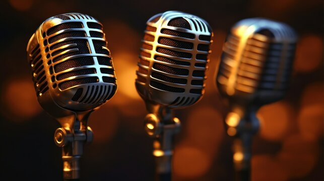 Vintage microphones in a warm studio setting