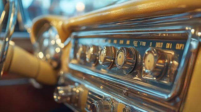 Fototapeta Vintage car dashboard with classic controls