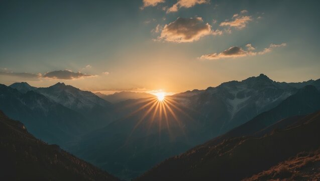 The Sun Radiates Over Mountains, Featuring Blank Space for Text