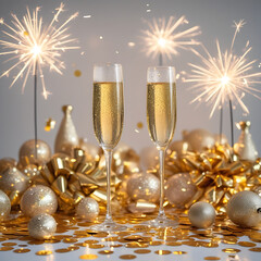 champagne and christmas decorations
