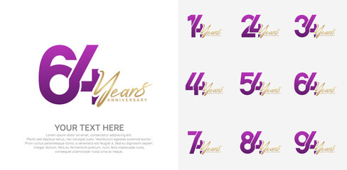 Anniversary logo set vector design, purple and gold color for celebration event