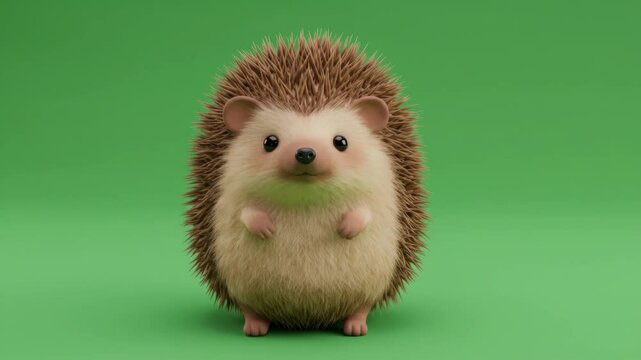 Round Cartoon Hedgehog Sitting Calmly with Spikes in 3D