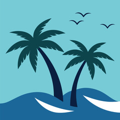 Surf Shop Logo With Wave And Palm Tree
