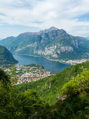 Fototapeta premium panoramic view of Lake Lecco and the top of the southern Grigna from Monte Barro