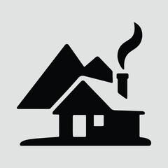 Silhouette house with mountains minimalist design Illustration Vector