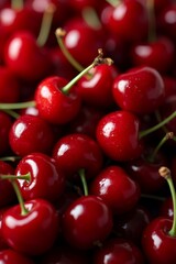 Fresh Red Cherries Close Up Juicy Summer Fruit Sweet Berries Pile