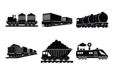 Collection of Black and White Train and Freight Car Icons