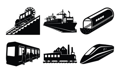 Naklejka premium Collection of Transportation Icons Trains, Ships, and Tunnels
