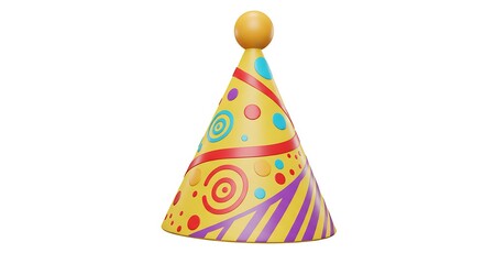Festive Party Hat with Colorful Geometric Pattern Isolated on White