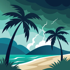 Romantic Couple Watching Sunset Under A Palm Tree