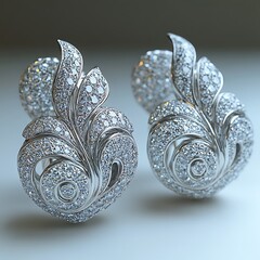 Exquisite white gold earrings with sparkling diamonds High Resolution Picture