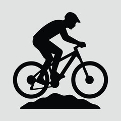 Silhouette mountain biker riding uphill outdoors Illustration Vector