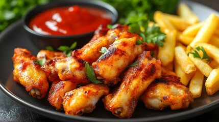 Fototapeta premium grilled chicken wings with vegetables