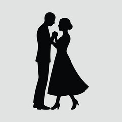 Silhouette romantic couple dancing black on white Illustration Vector