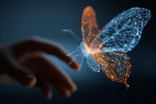 Digital butterfly on hand