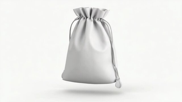 Small, white fabric bag with handles and a drawstring closure.