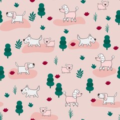 Dogs walking in the park pattern desin 