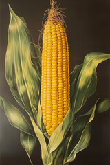 Meticulous 1950s botanical engraving of corn, capturing mid-century agricultural aesthetics with precise linework and scientific clarity, evoking vintage educational charts and rural heritage.
