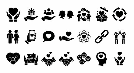 Black Simple Love Icons Symbols on White Background