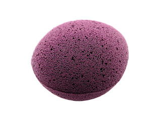 Round, porous, textured sponge in purple hue
