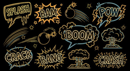 Retro Comic Speech Bubbles and Explosion Graphics Elements
